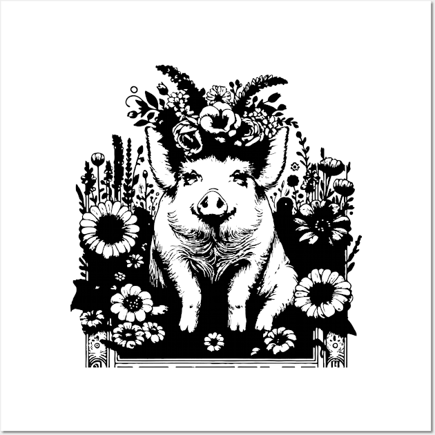 Pig in flowers Wall Art by CraftyDesign66